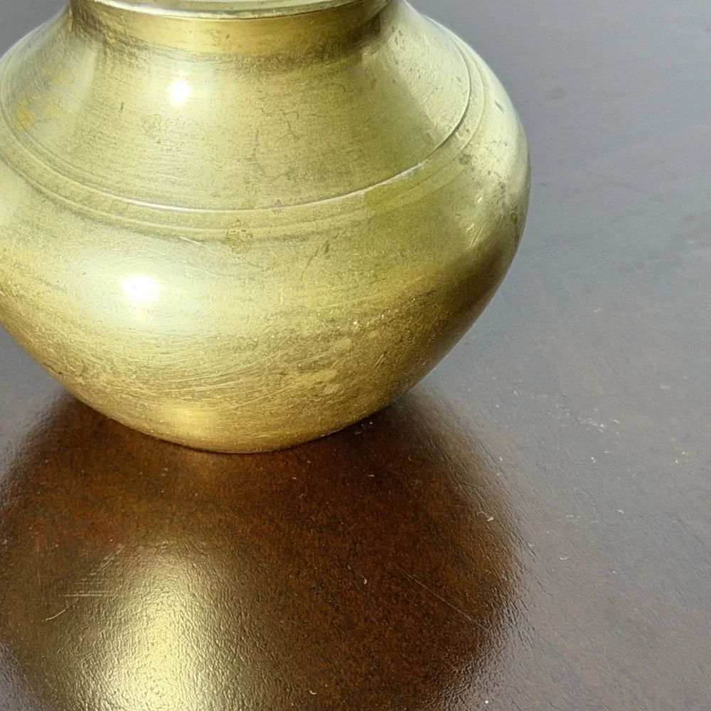 Vintage Miniature Brass Vase Small Round Bud Vase Gold Tone Decor 2.5